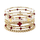109465, CROSS PEARL BALL MULTI LAYERED BEADED STRETCH BRACELET
