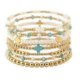 109465, CROSS PEARL BALL MULTI LAYERED BEADED STRETCH BRACELET