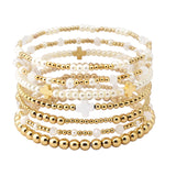 109465, CROSS PEARL BALL MULTI LAYERED BEADED STRETCH BRACELET