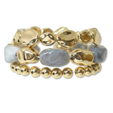 109467, RESIN AGATE STONE NUGGET BEADED MULTI LAYERED STRETCH BRACELET
