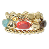 109467, RESIN AGATE STONE NUGGET BEADED MULTI LAYERED STRETCH BRACELET