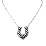 109475, WESTERN CHECKERED PRINT HORSESHOE PENDANT NECKLACE