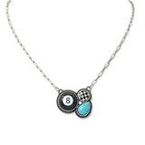 109477, WESTERN LUCKY 8 BALL CHECKRED BOARD TURQUOISE ACCENT NECKLACE