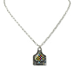 109479, WESTERN MULTI COLOR CHECKERED SPADE CATTLE TAG PENDANT NECKLACE