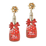 109482, MERRY CHRISTMAS CHAMPAGNE BOTTLE EARRING