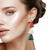 109483, PEARL RHINESTONE ACCENT CHRISTMAS TREE ACRYLIC DROP EARRING