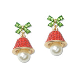 109487, PAVE CRYSTAL PEARL CHRISTMAS JINGLE BELLS EARRING