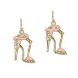 109492, ENAMEL CRYSTAL ACCENT PINK RIBBON HIGH HEEL SHOES EARRING