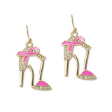 109492, ENAMEL CRYSTAL ACCENT PINK RIBBON HIGH HEEL SHOES EARRING