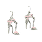 109492, ENAMEL CRYSTAL ACCENT PINK RIBBON HIGH HEEL SHOES EARRING