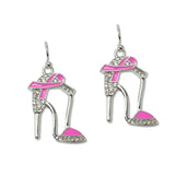109492, ENAMEL CRYSTAL ACCENT PINK RIBBON HIGH HEEL SHOES EARRING