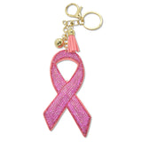 109496, PAVE CRYSTAL BLING PINK RIBBON KEYCHAIN BAG CHARM
