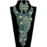 109500, CRYSTAL RHINESTONE PEACOCK FLORAL EVENING NECKLACE SET