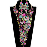 109500, CRYSTAL RHINESTONE PEACOCK FLORAL EVENING NECKLACE SET