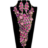 109500, CRYSTAL RHINESTONE PEACOCK FLORAL EVENING NECKLACE SET