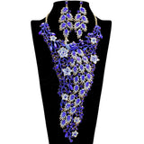 109500, CRYSTAL RHINESTONE PEACOCK FLORAL EVENING NECKLACE SET