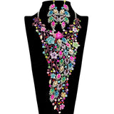 109500, CRYSTAL RHINESTONE PEACOCK FLORAL EVENING NECKLACE SET