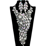 109500, CRYSTAL RHINESTONE PEACOCK FLORAL EVENING NECKLACE SET