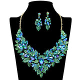 109501, CRYSTAL RHINESTONE FLOWER EVENING NECKLACE SET