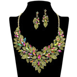 109501, CRYSTAL RHINESTONE FLOWER EVENING NECKLACE SET