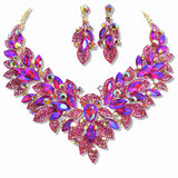 109501, CRYSTAL RHINESTONE FLOWER EVENING NECKLACE SET