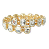 109504, GOLD TONE GEOMETRIC RHINESTONE ACCENT STRETCH CUFF BRACELET