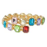 109504, GOLD TONE GEOMETRIC RHINESTONE ACCENT STRETCH CUFF BRACELET