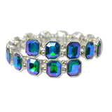 109504, SILVER TONE GEOMETRIC RHINESTONE ACCENT STRETCH CUFF BRACELET