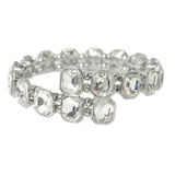 109504, SILVER TONE GEOMETRIC RHINESTONE ACCENT STRETCH CUFF BRACELET