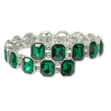 109504, SILVER TONE GEOMETRIC RHINESTONE ACCENT STRETCH CUFF BRACELET