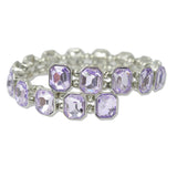 109504, SILVER TONE GEOMETRIC RHINESTONE ACCENT STRETCH CUFF BRACELET