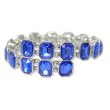 109504, SILVER TONE GEOMETRIC RHINESTONE ACCENT STRETCH CUFF BRACELET