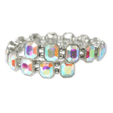 109504, SILVER TONE GEOMETRIC RHINESTONE ACCENT STRETCH CUFF BRACELET