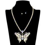 109512, BUTTERFLY TENNIS NECKLACE WITH RHINESTONE PENDANT