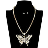 109512, BUTTERFLY TENNIS NECKLACE WITH RHINESTONE PENDANT