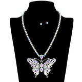 109512, BUTTERFLY TENNIS NECKLACE WITH RHINESTONE PENDANT