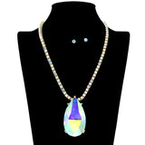 109513, TEARDROP TENNIS NECKLACE WITH RHINESTONE PENDANT