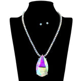 109513, TEARDROP TENNIS NECKLACE WITH RHINESTONE PENDANT