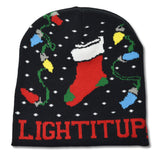 109543, LIGHT IT UP CHRISTMAS SOCKS HOLIDAY BEANIE HAT