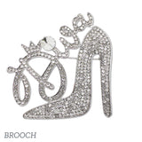 109555, DIVA HIGH HEEL SHOE RHINESTONE BROOCH PIN
