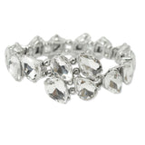 109557, SILVER TONE TEARDROP RHINESTONE ACCENT STRETCH CUFF BRACELET