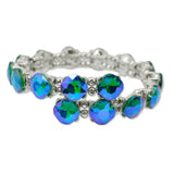 109558, SILVER TONE GEOMETRIC RHINESTONE ACCENT STRETCH CUFF BRACELET