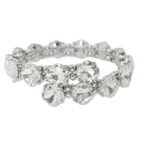 109558, SILVER TONE GEOMETRIC RHINESTONE ACCENT STRETCH CUFF BRACELET