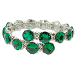 109558, SILVER TONE GEOMETRIC RHINESTONE ACCENT STRETCH CUFF BRACELET