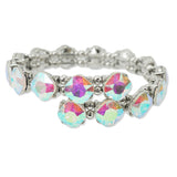 109558, SILVER TONE GEOMETRIC RHINESTONE ACCENT STRETCH CUFF BRACELET
