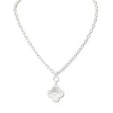109567, HAMMERED CLOVER CHARM PENDANT CHAIN NECKLACE
