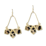 109578, GEOMETRIC FAUX LEATHER ACCENT DANGLE EARRING