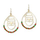109582, CHRISTMAS CUTOUT SANTA BEADED TEARDROP EARRING