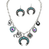 109587, WESTERN SQUASH BLOSSOM HEART HORSE ACE CHARMS NECKLACE