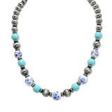 109592, WESTERN FLORAL CERAMIC PORCELAIN ACCENT BEADED NECKLACE